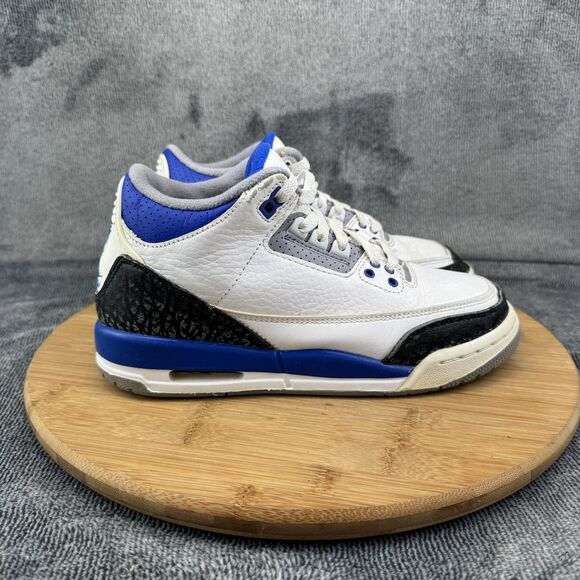 Air Jordan 3 Retro Racer Blue Shoes Youth Size 5Y White Black Blue Sneakers